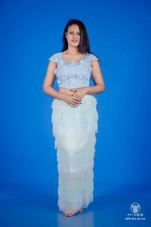 Alternative view of Puff net long skirt