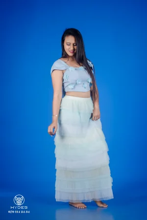 Home 13 Puff net long skirt